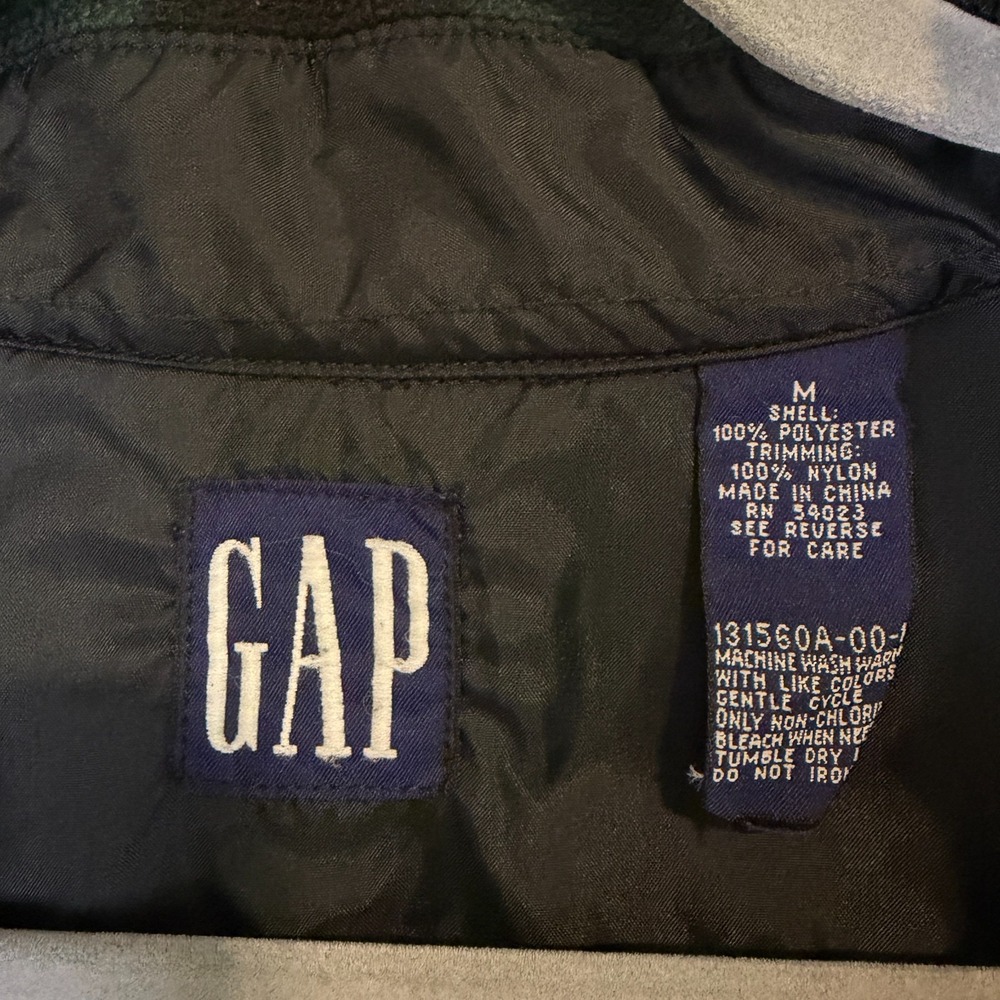 Vintage Gap Men's Green Black Plaid Quarter 1/4 Zip 90s Pull Over Medium Fleece - Picture 3 of 7